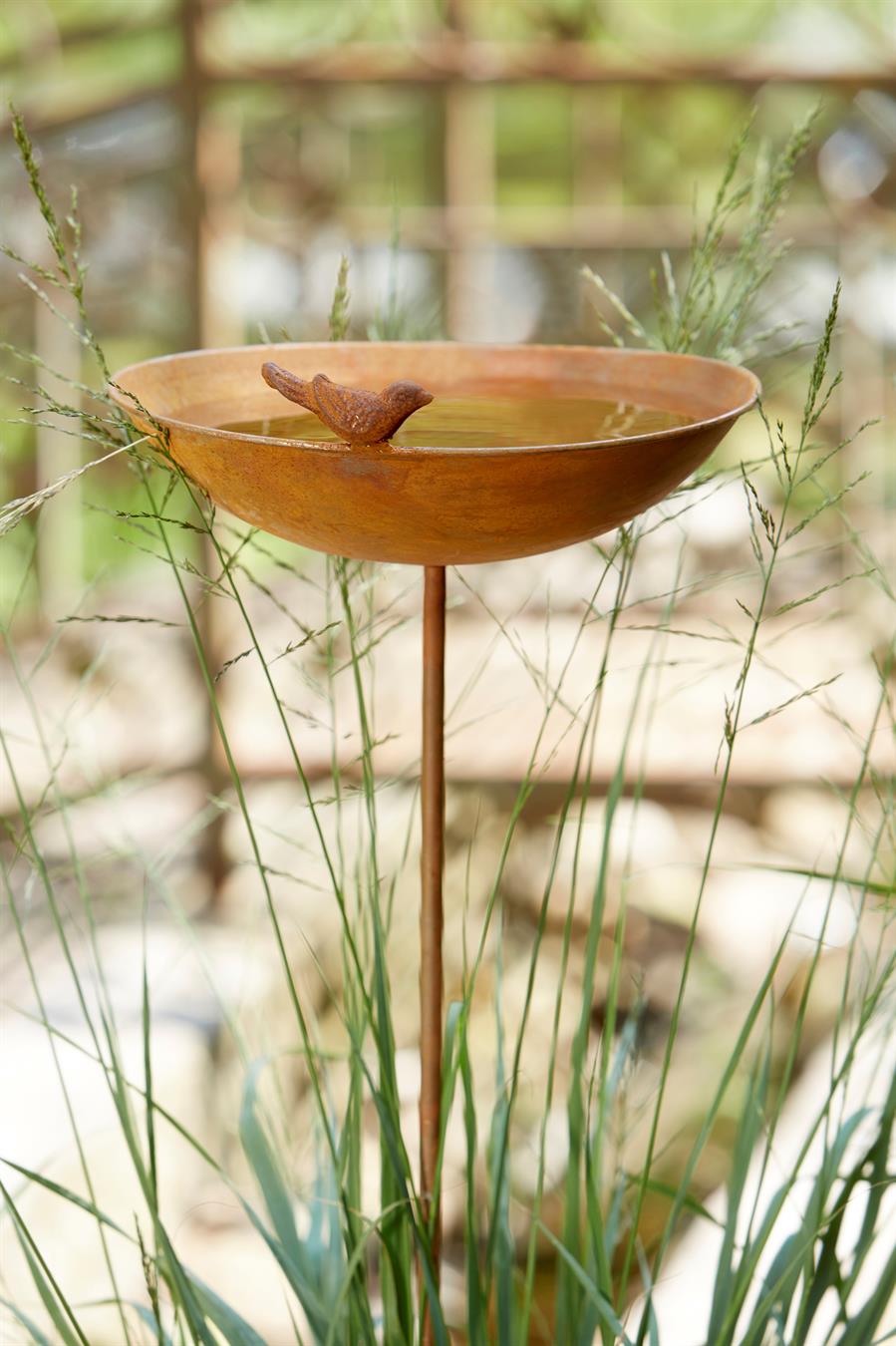 fågelbad rost på pinne 1 st fågel